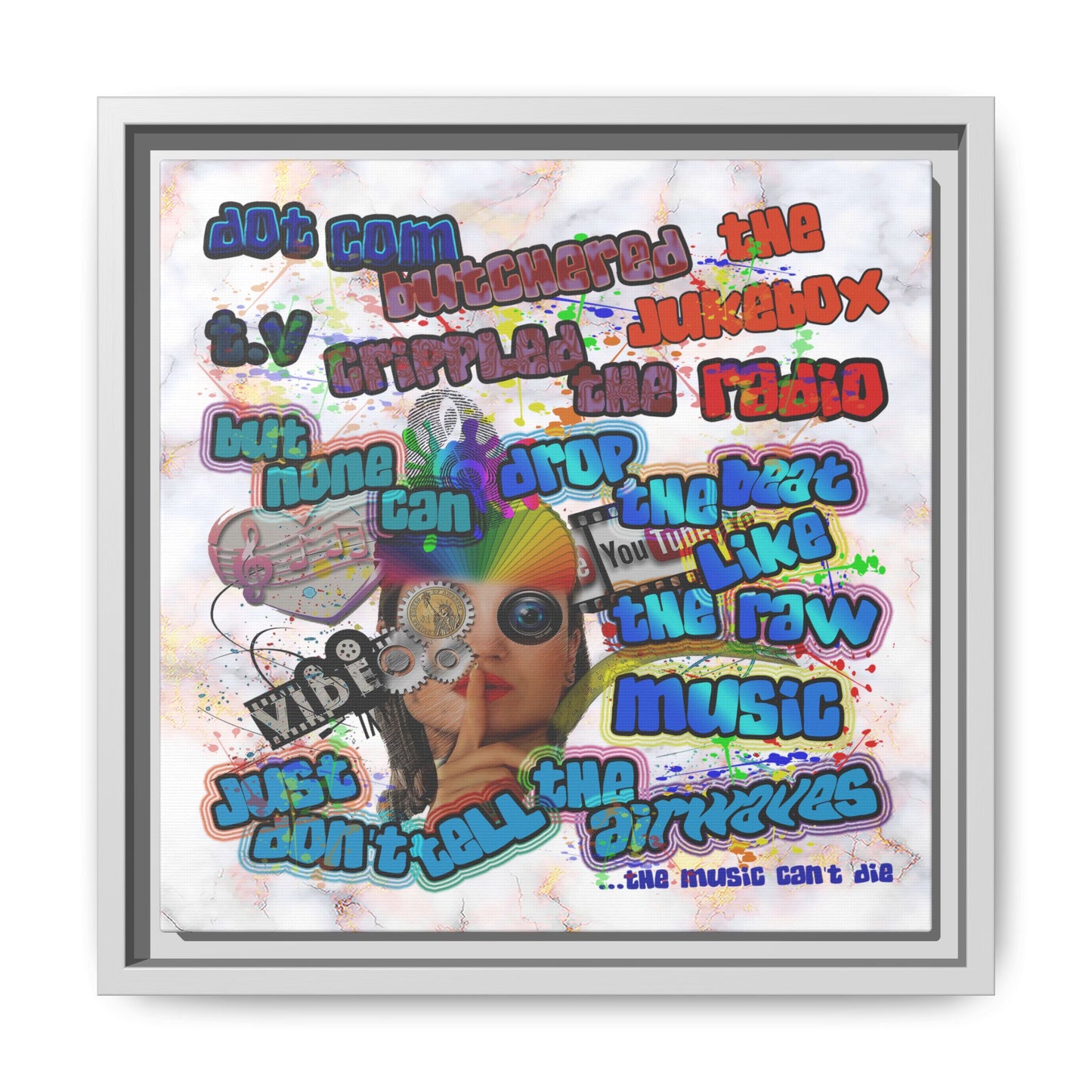 drop the beat - framed canvas art (white marble)