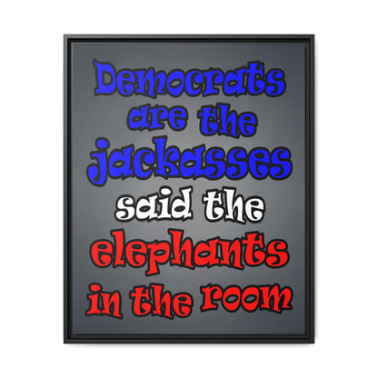 donkeys and elephants - framed canvas art (grey-light grey)