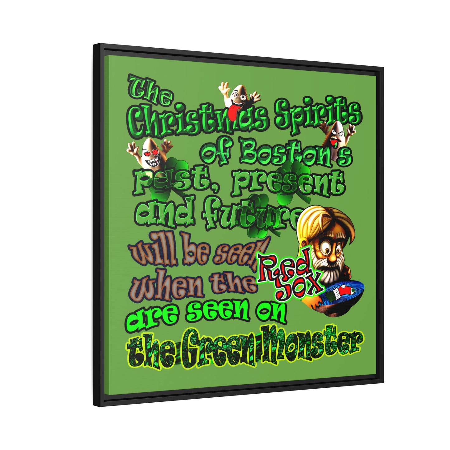 christmas spirits of boston - framed canvas art (green)