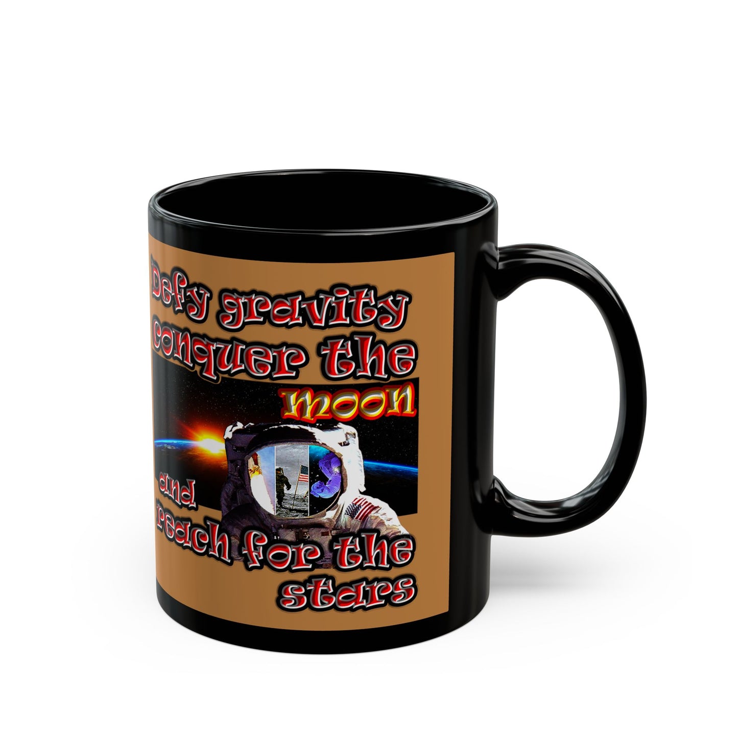 defy conquer reach - Black Mug (light brown)