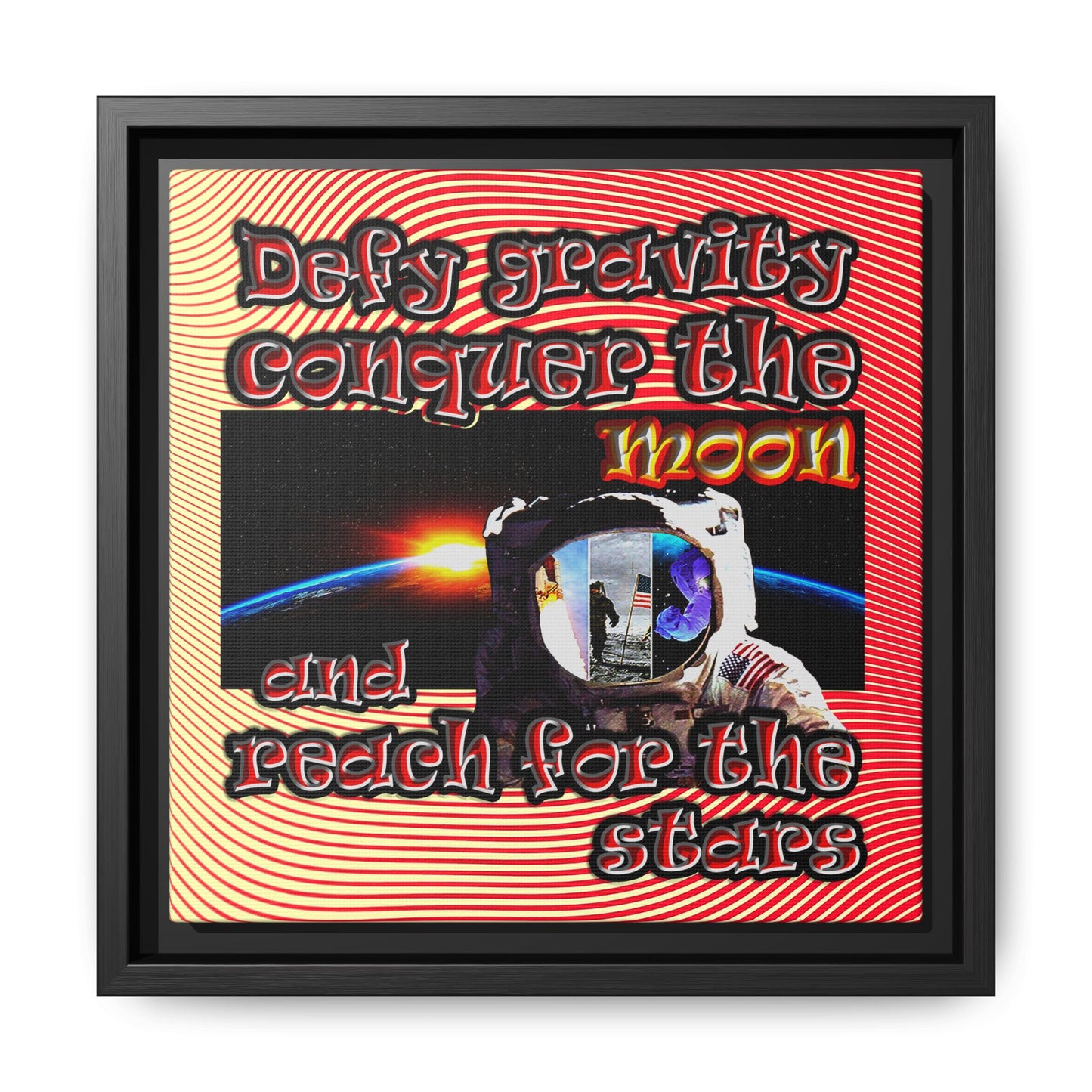 defy conquer reach - framed canvas art (yellow-orange wave)