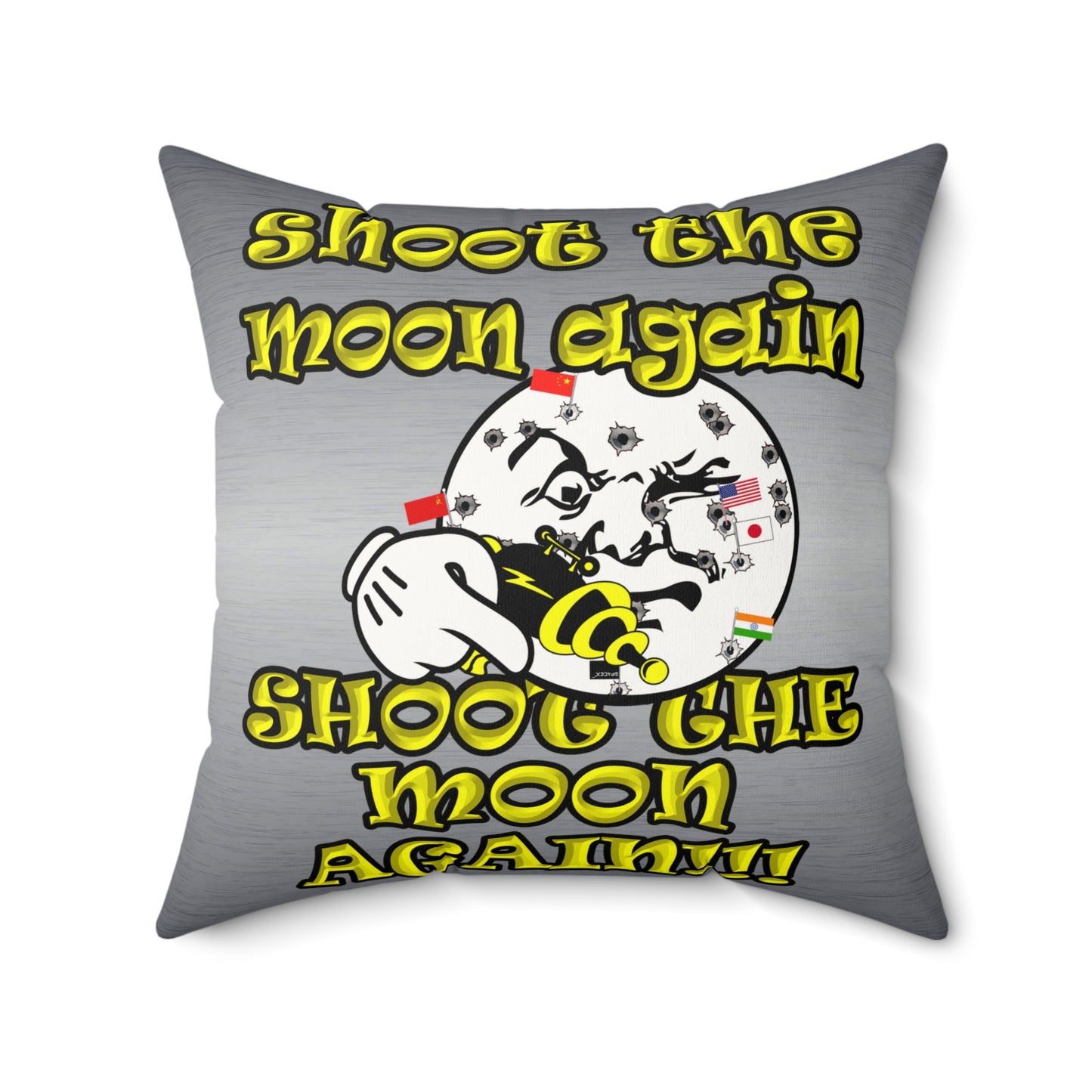 shoot the moon again - Faux Suede Square Pillow - (brushed nickel)