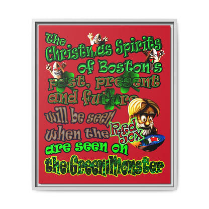 christmas spirits of boston - framed canvas art (dark red)