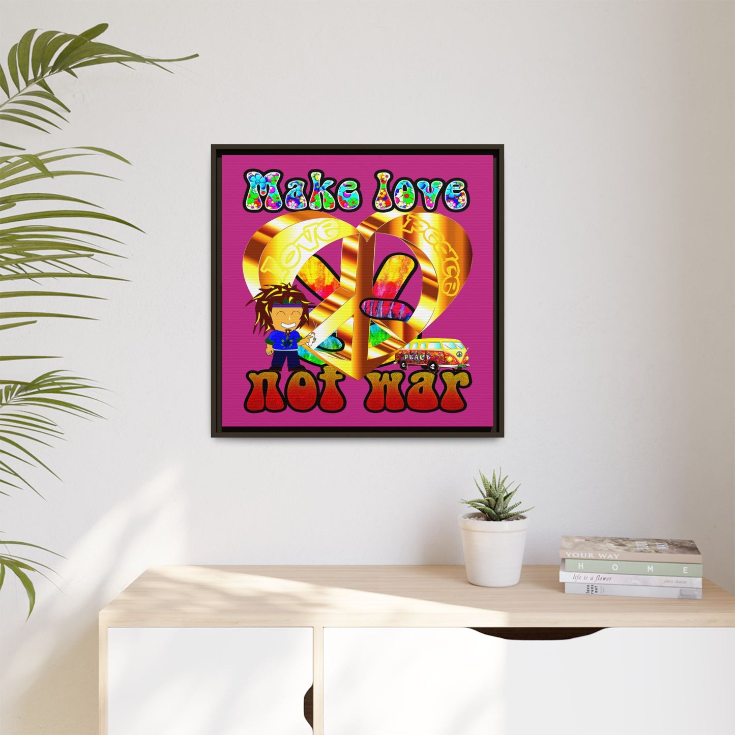 love peace - framed canvas art (pink)