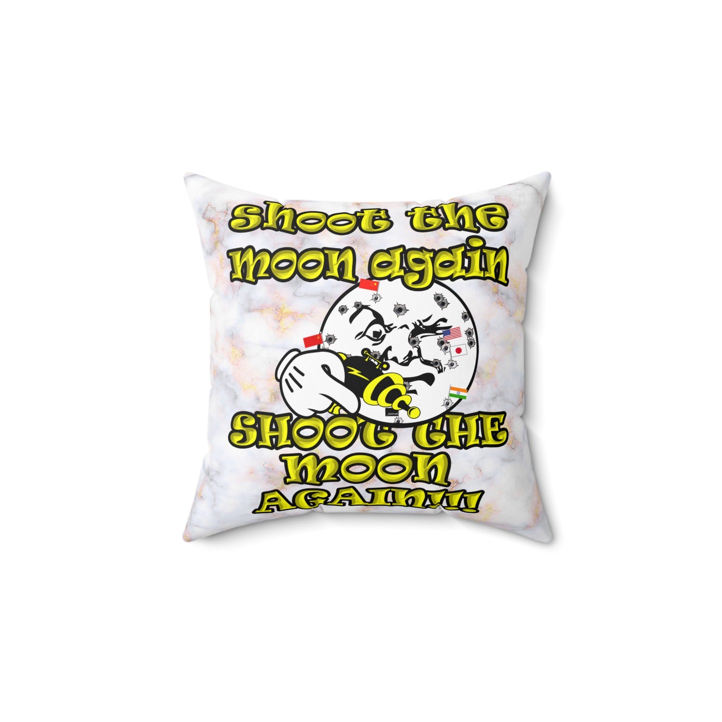 shoot the moon again - Spun Polyester Square Pillow - (white marble)