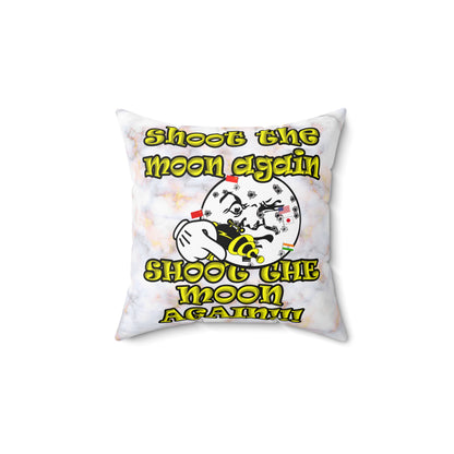 shoot the moon again - Spun Polyester Square Pillow - (white marble)