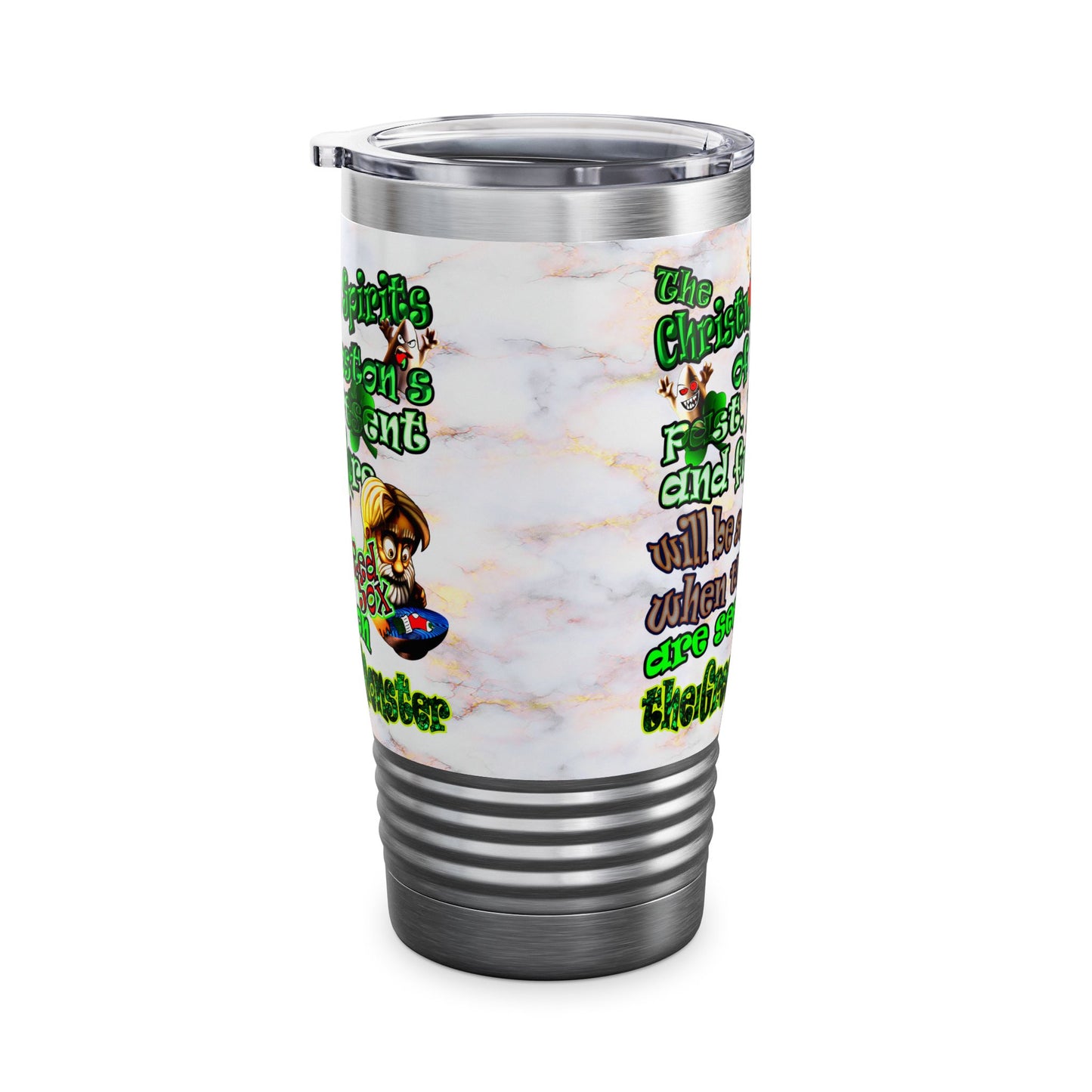 christmas spirits of boston - Ringneck Tumbler, 20oz (white marble)
