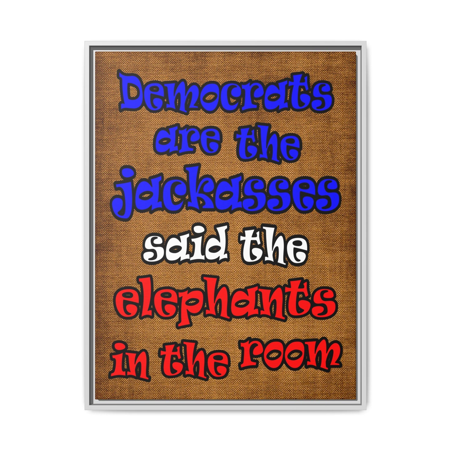 donkeys and elephants - framed canvas art (brown papyrus)
