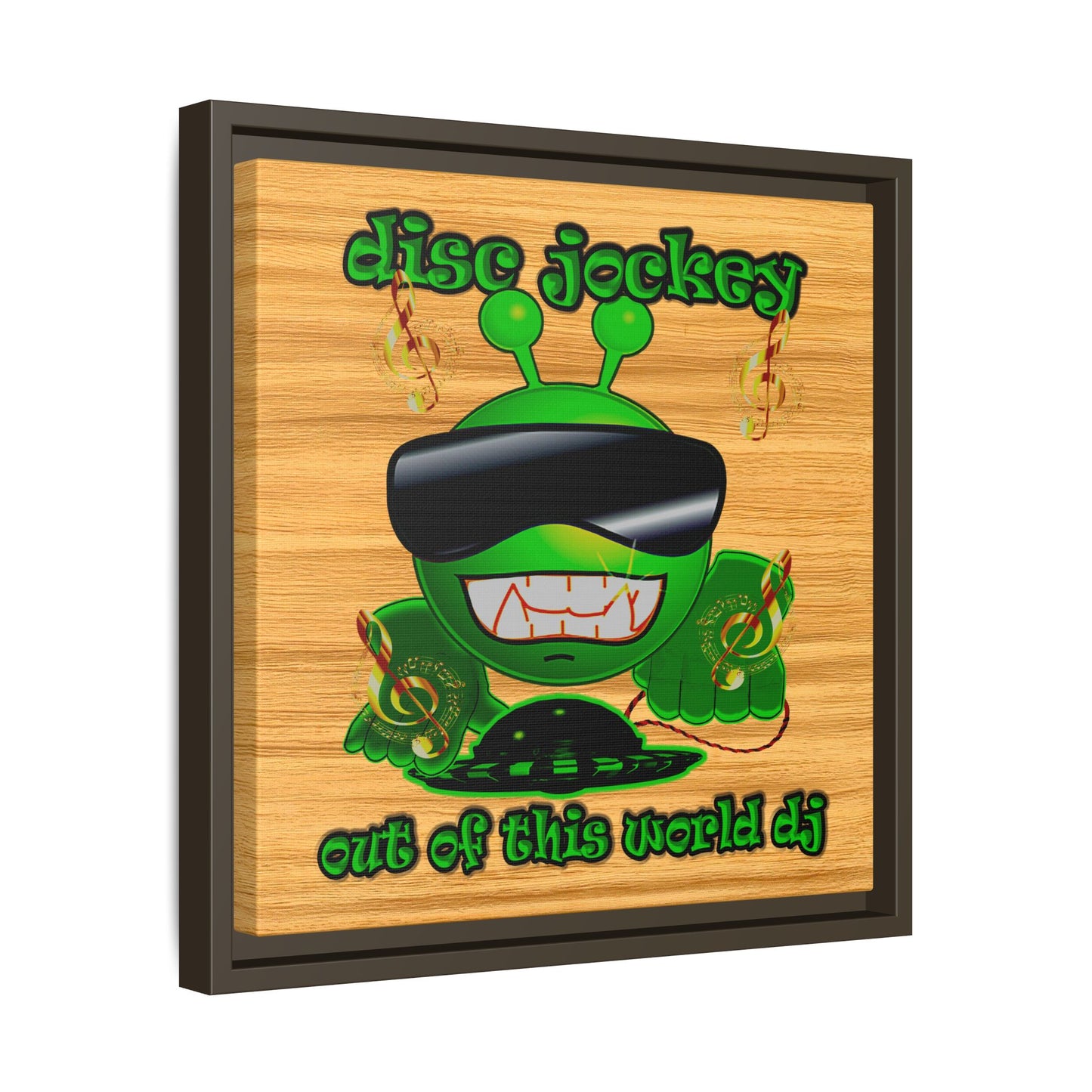 disc jockey - framed canvas art (butterscotch wood finish)
