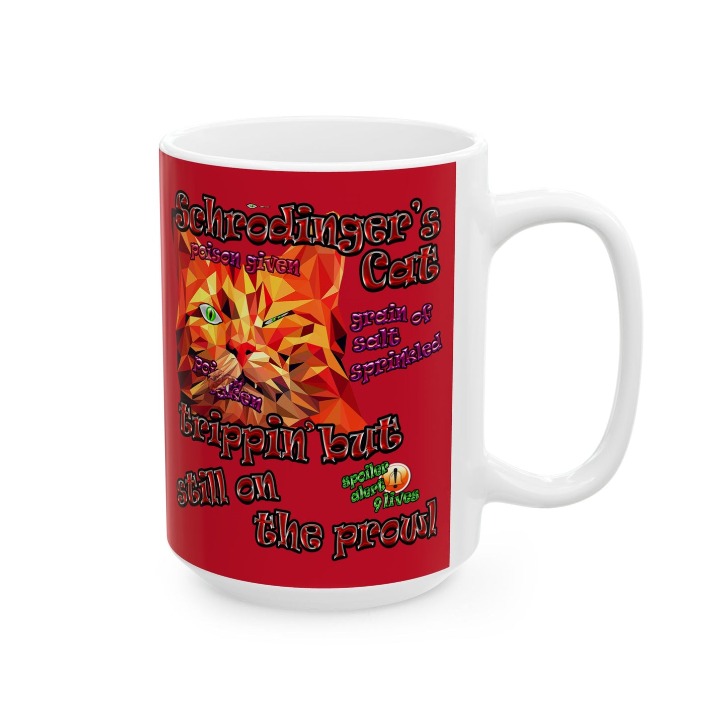 schrodinger's cat - White Mug (dark red)