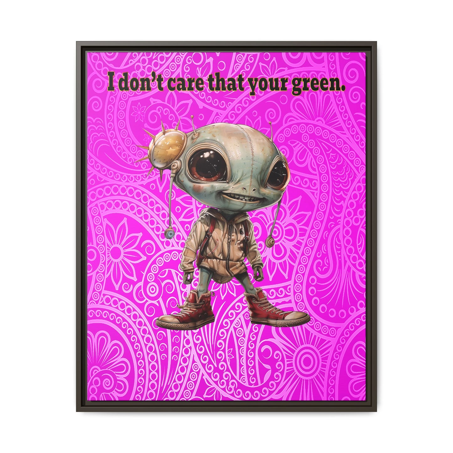 I don't care that your green - framed canvas art (pink swirl)