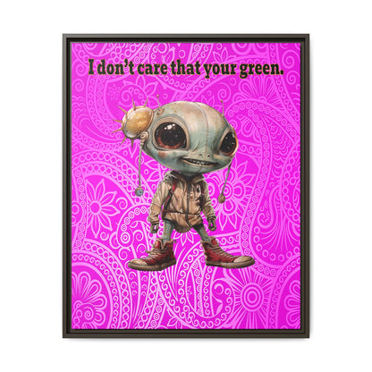 I don't care that your green - framed canvas art (pink swirl)