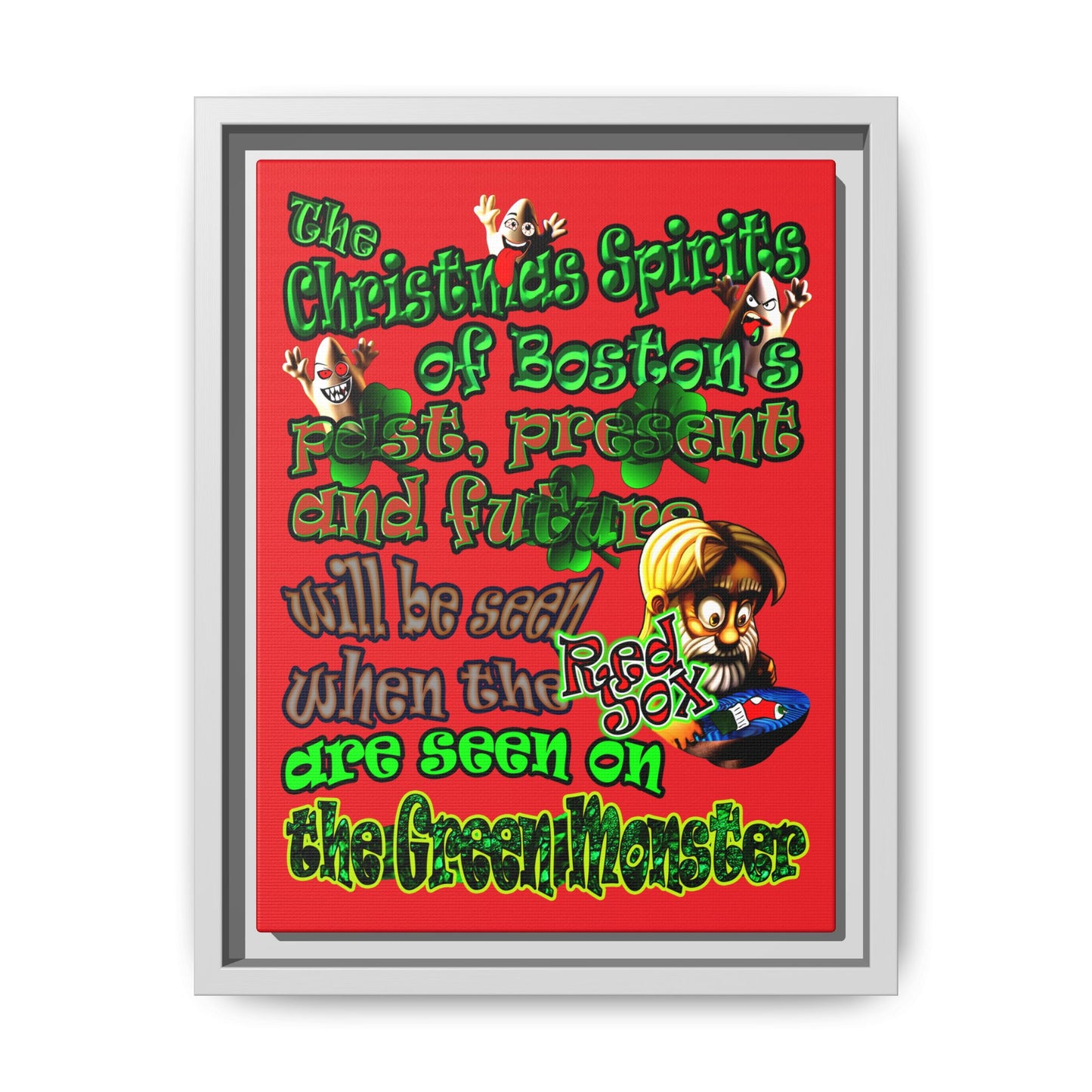 christmas spirits of boston - framed canvas art (red)