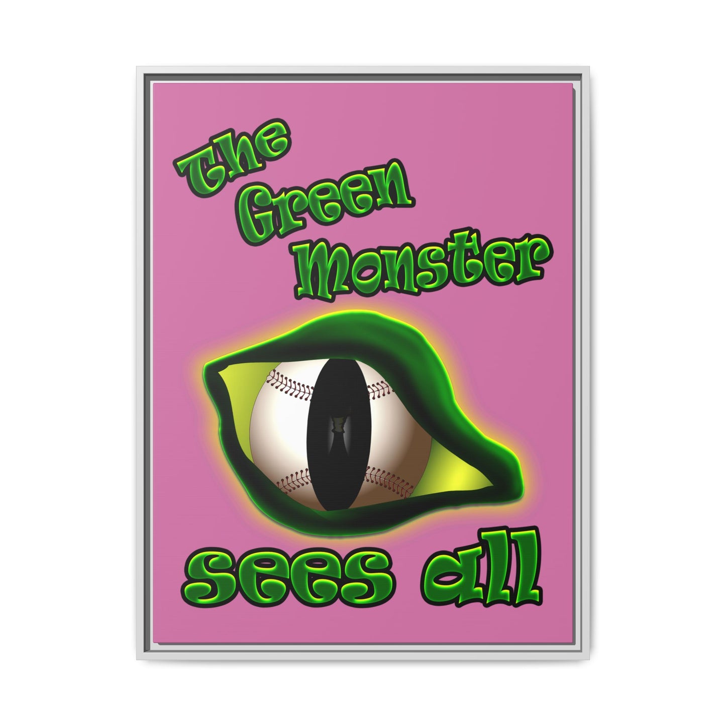 green monster - framed canvas art (light pink)