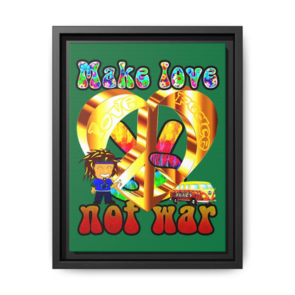 love peace - framed canvas art (dark green)