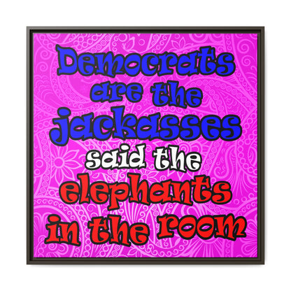 donkeys and elephants - framed canvas art (pink swirl)
