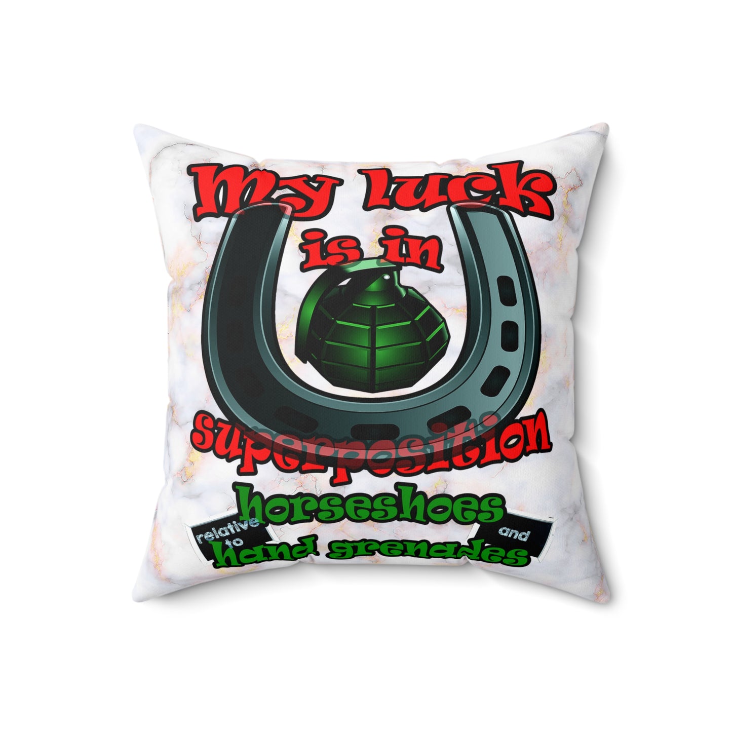 my luck - Spun Polyester Square Pillow - (white marble)