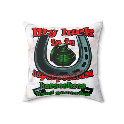 my luck - Spun Polyester Square Pillow - (white marble)
