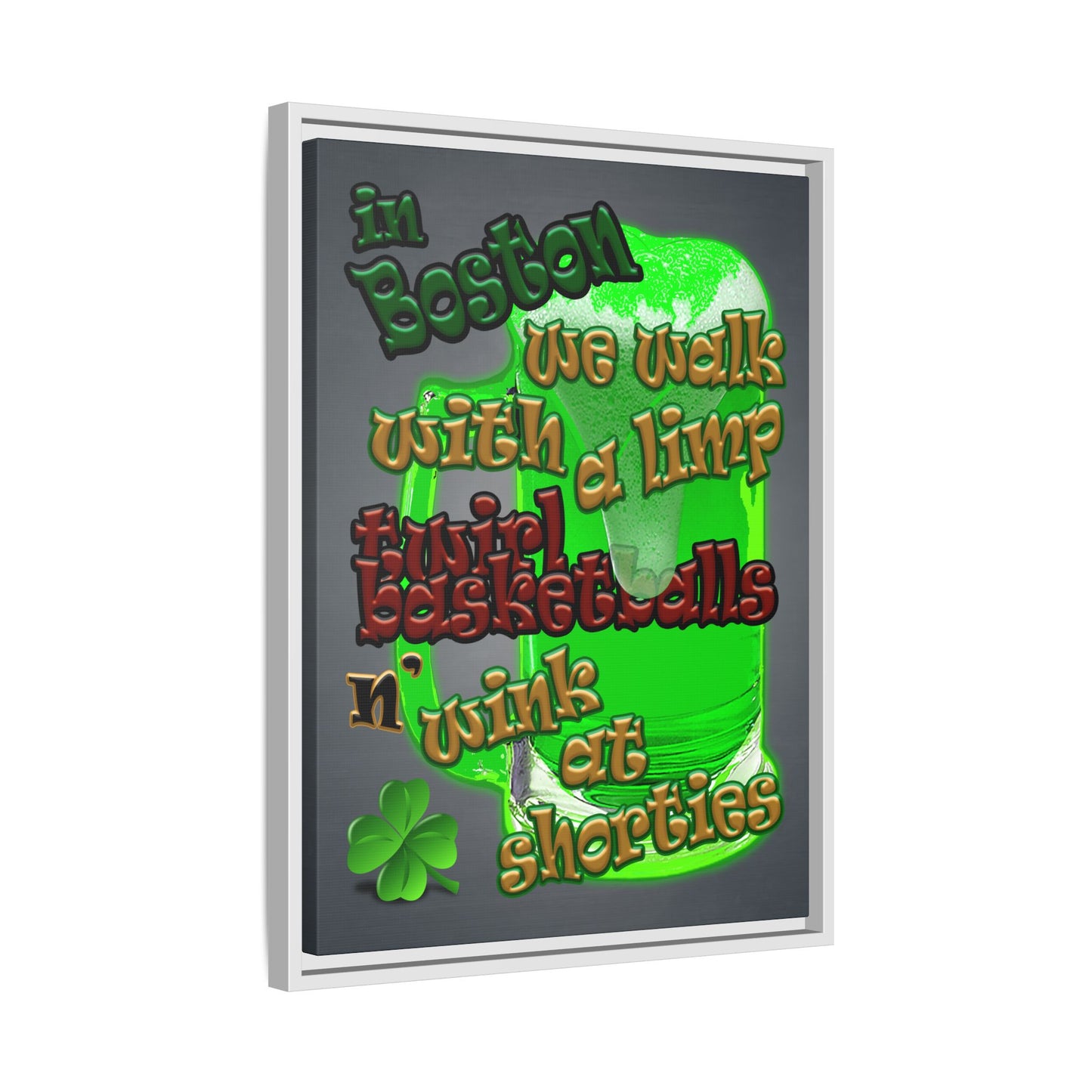 celtics logo - framed canvas art (grey-light grey)