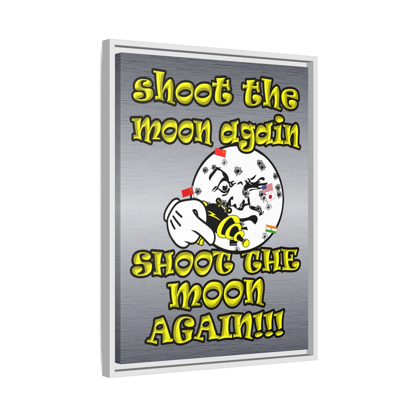 shoot the moon again - framed canvas art (brushed nickel)