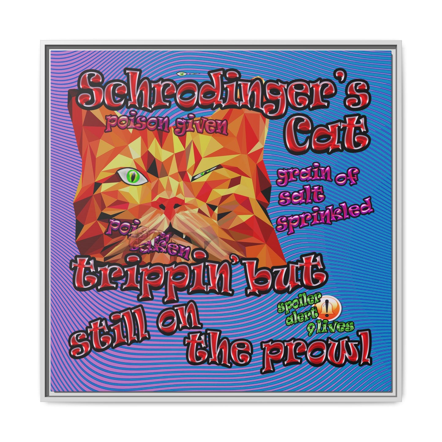 schrodinger's cat - framed canvas art (light blue-purple wave)