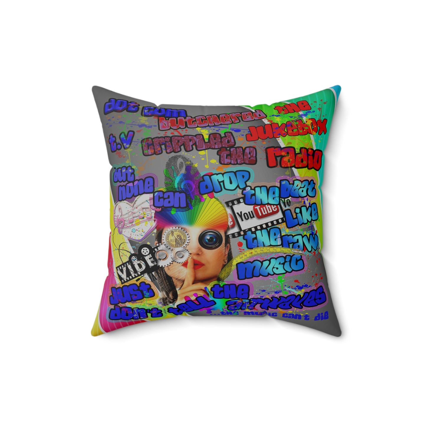 drop the beat - Spun Polyester Square Pillow - (rainbow split)