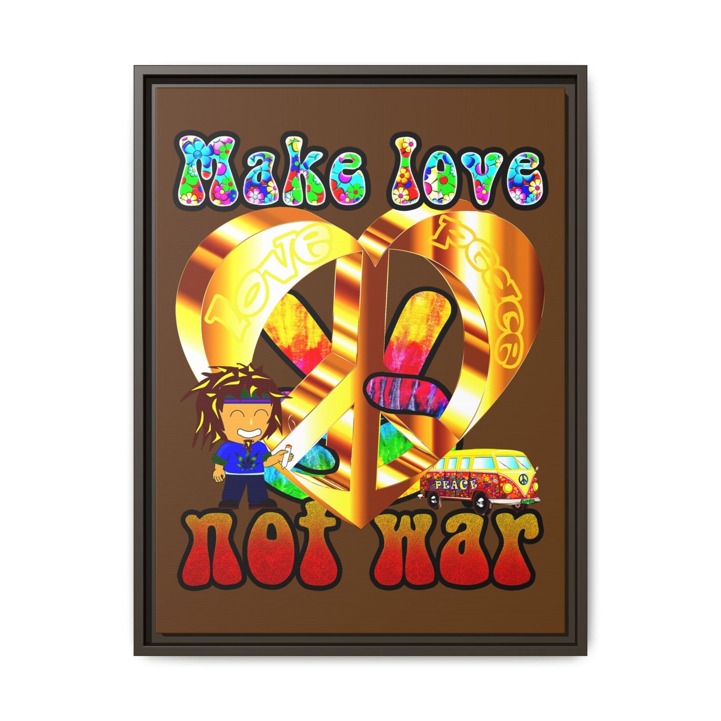 love peace - framed canvas art (brown)