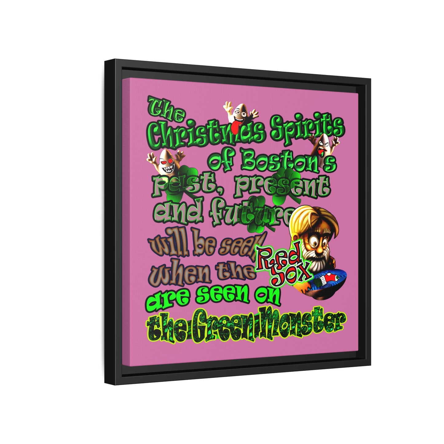 christmas spirits of boston - framed canvas art (light pink)
