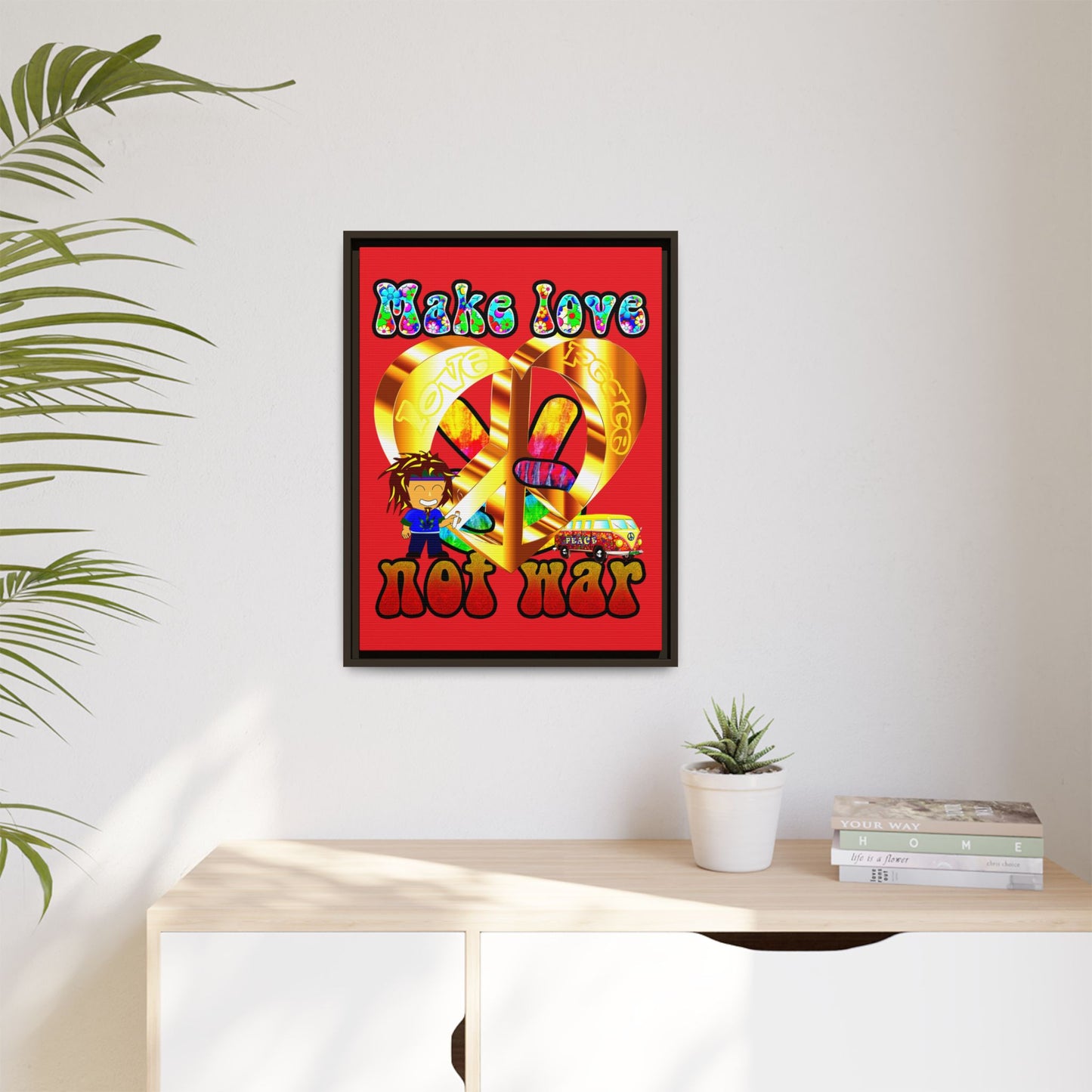 love peace - framed canvas art (red)