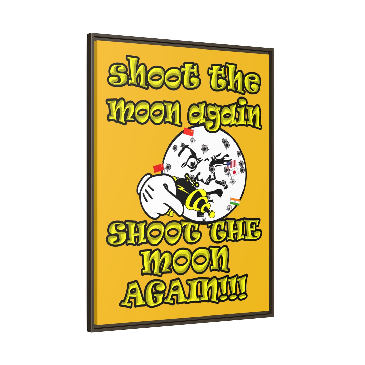 shoot the moon again - framed canvas art (yellow)