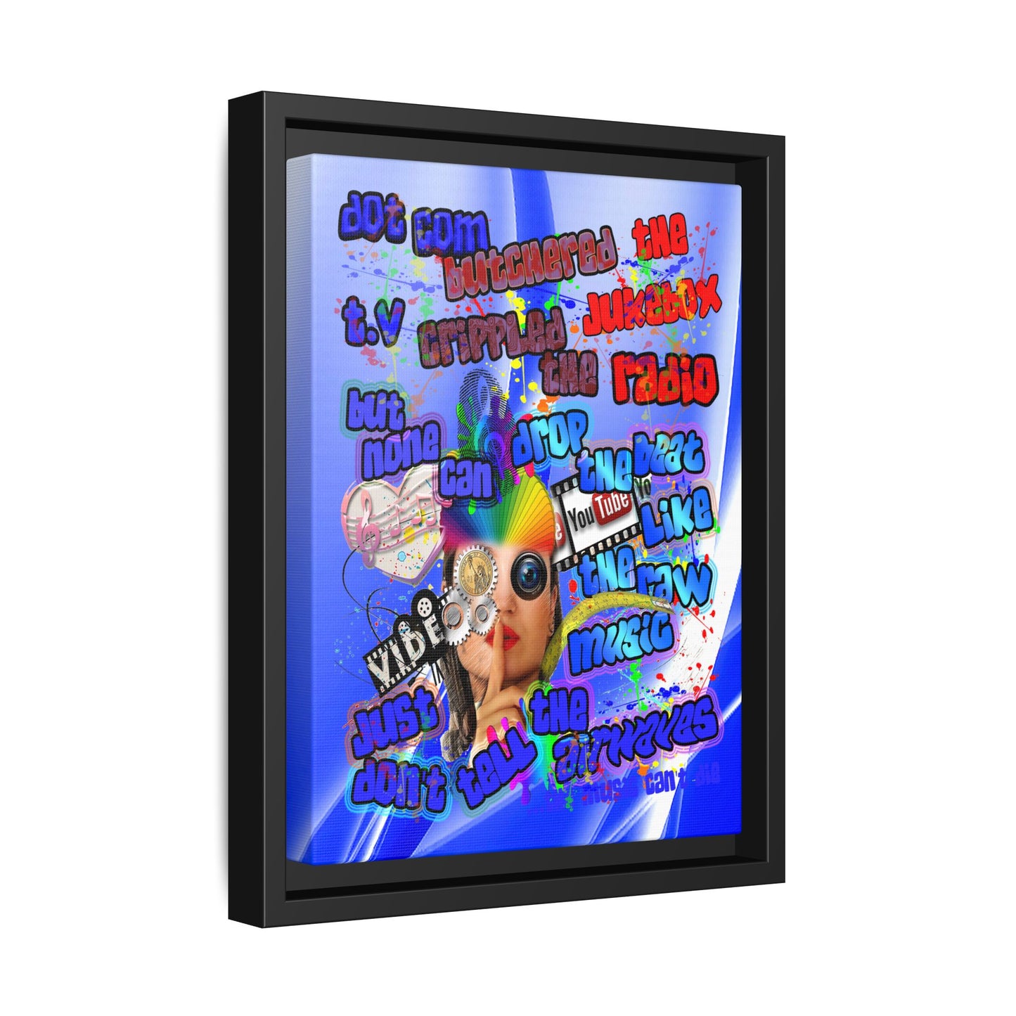 drop the beat - framed canvas art (blue-white wave)