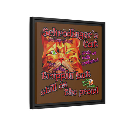 schrodinger's cat - framed canvas art (brown)