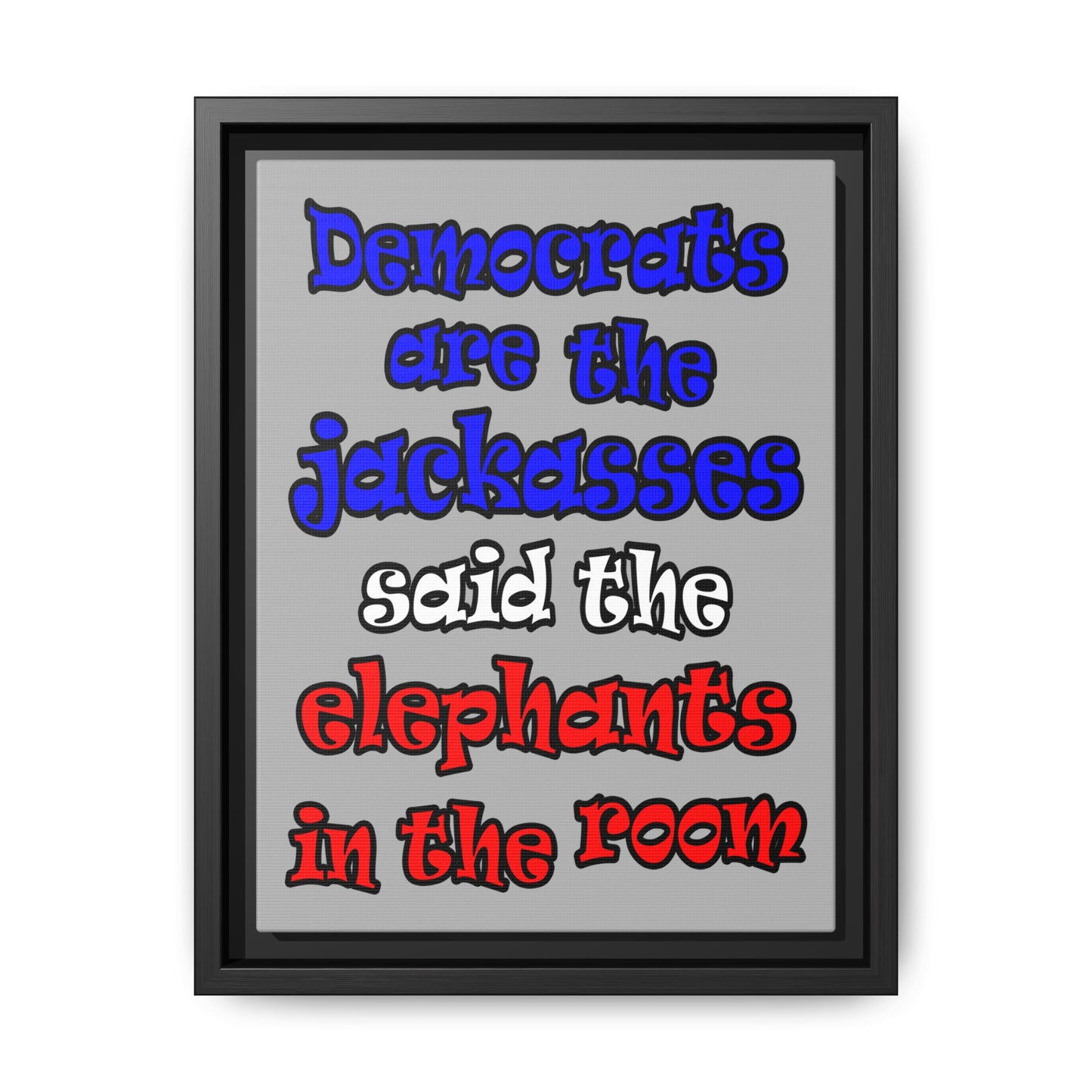 donkeys and elephants - framed canvas art (light grey)