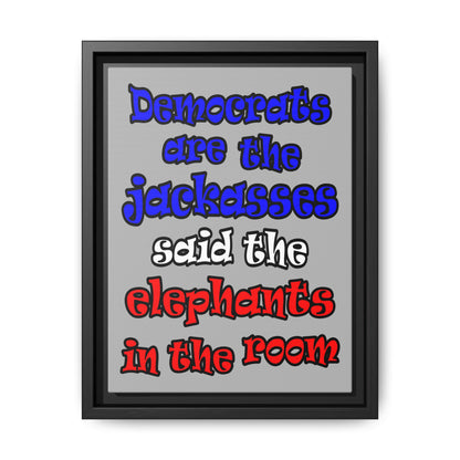 donkeys and elephants - framed canvas art (light grey)