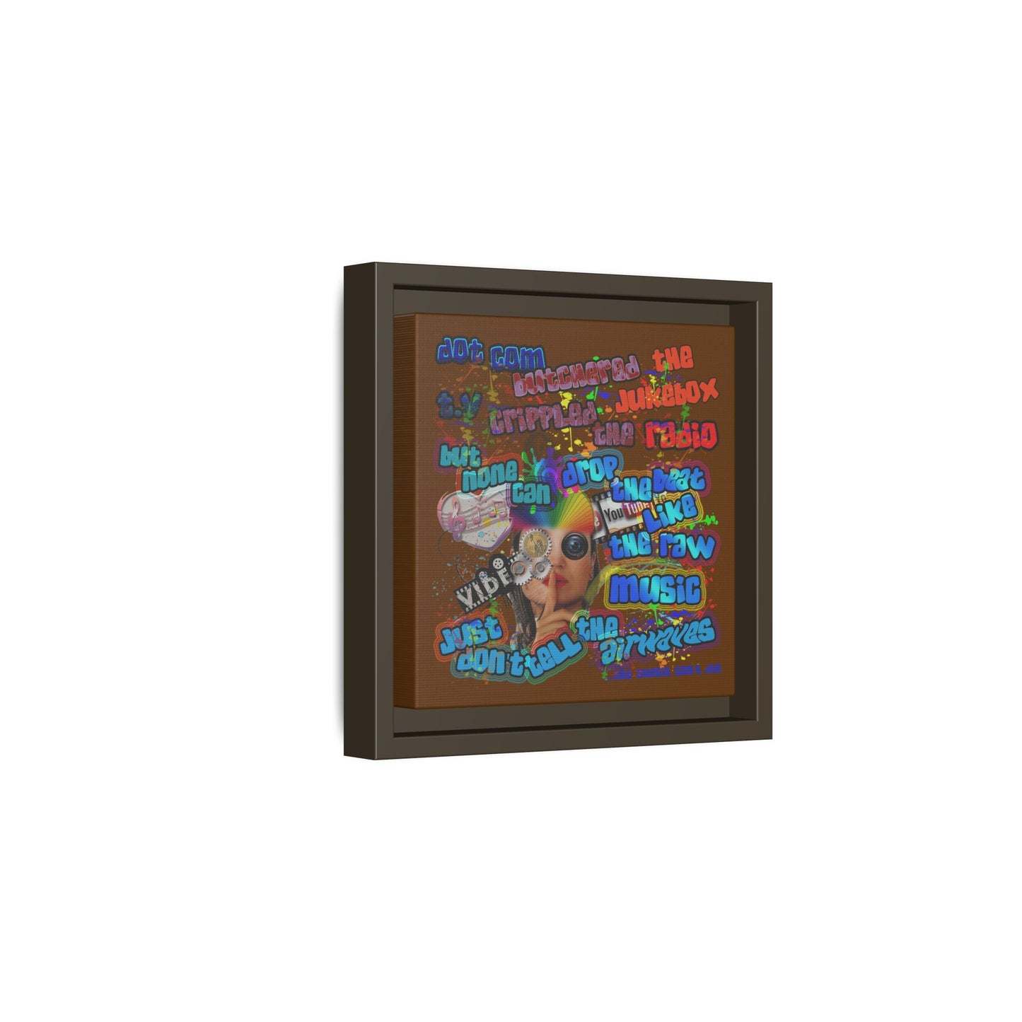 drop the beat - framed canvas art (brown)