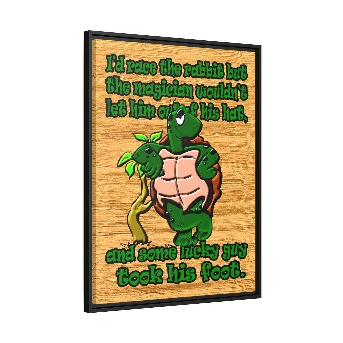 turtle race - framed canvas art (butterscotch wood finish)