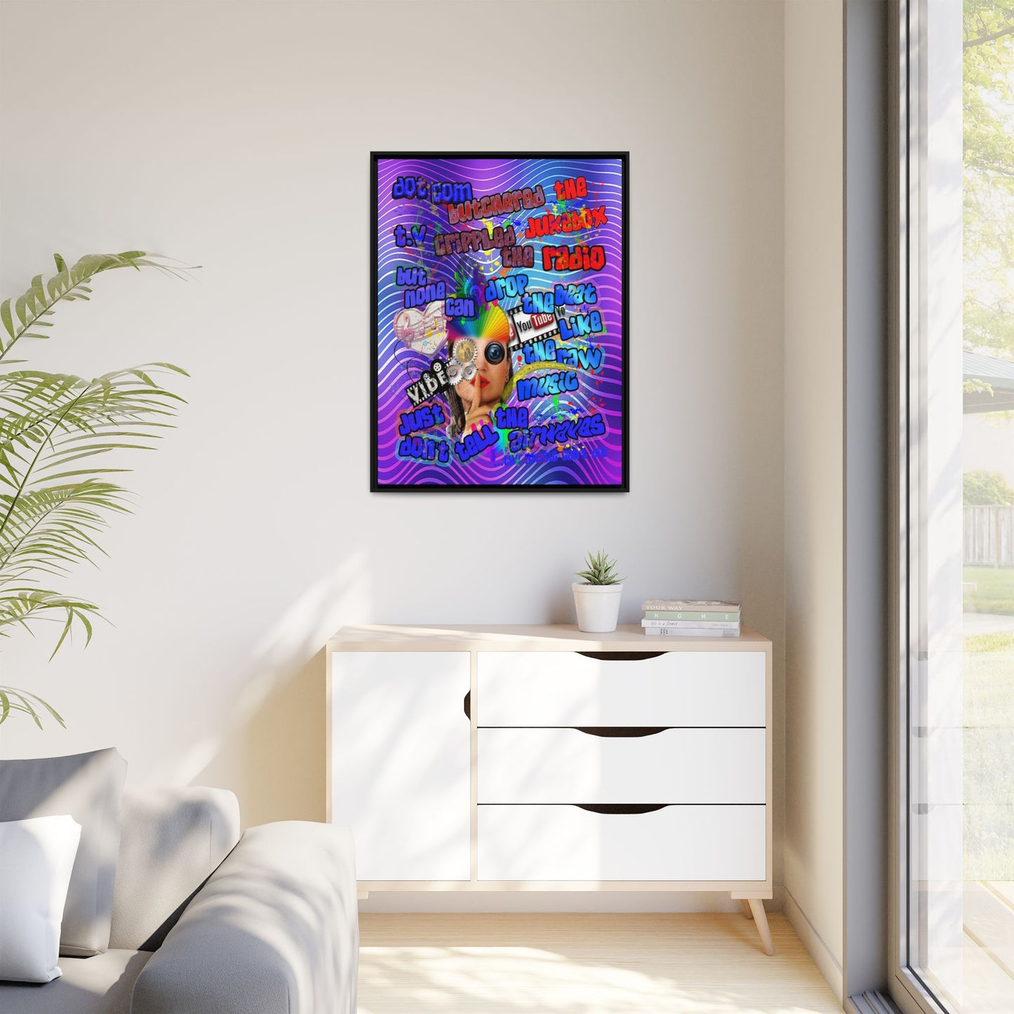 drop the beat - framed canvas art (purple wave)