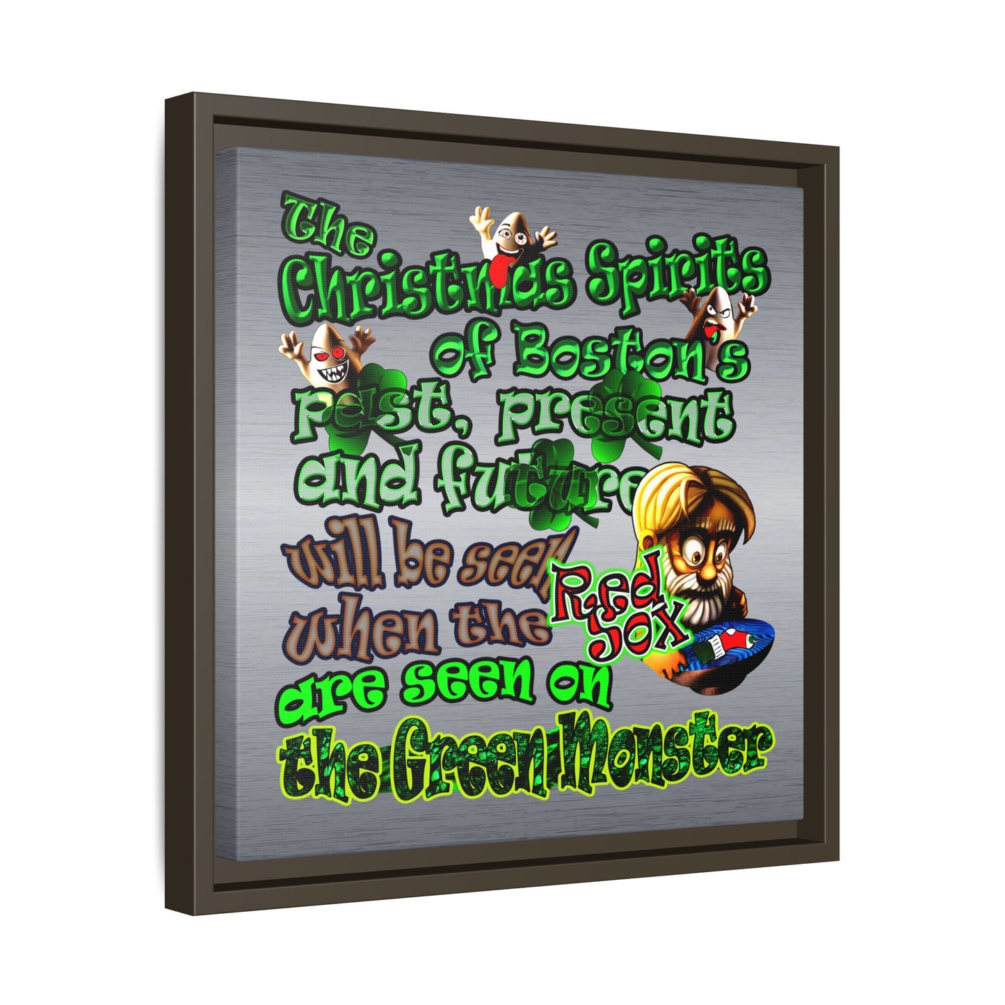 christmas spirits of boston - framed canvas art (brushed nickel)