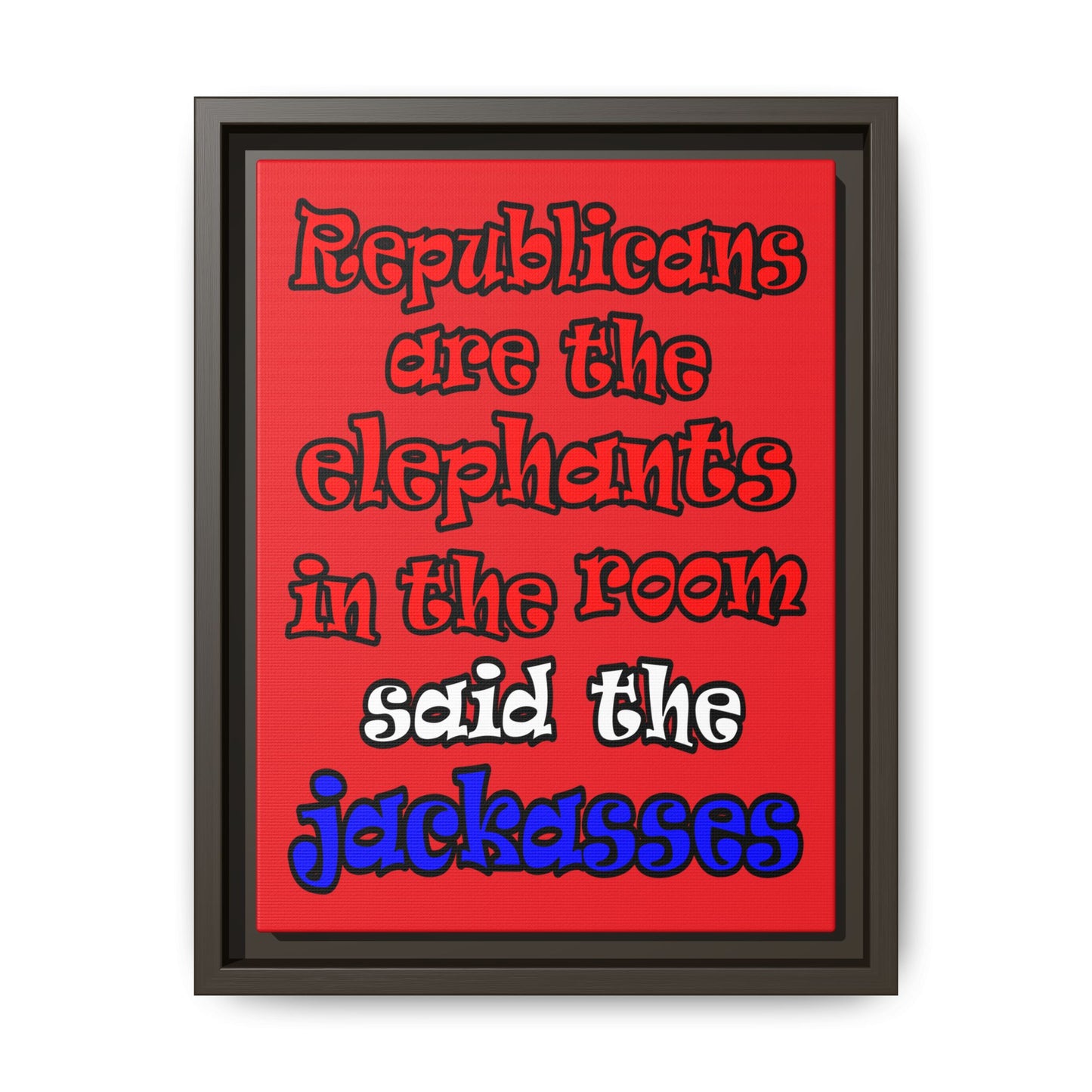 donkeys and elephants - framed canvas art (red)