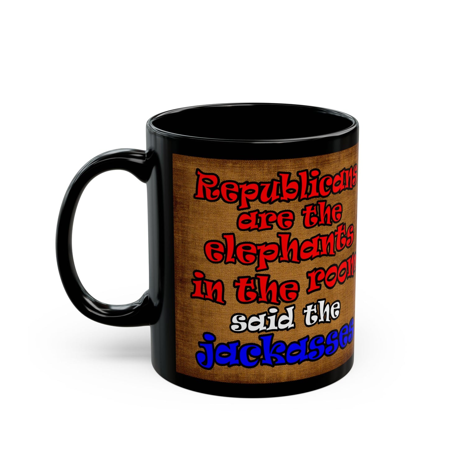 donkeys and elephants - Black Mug (brown papyrus)