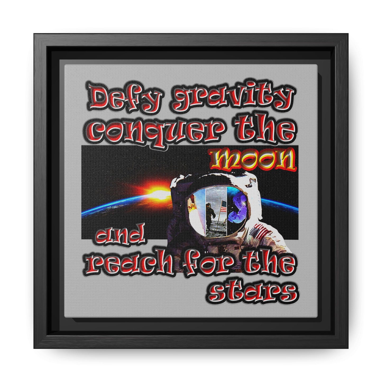 defy conquer reach - framed canvas art (light grey)