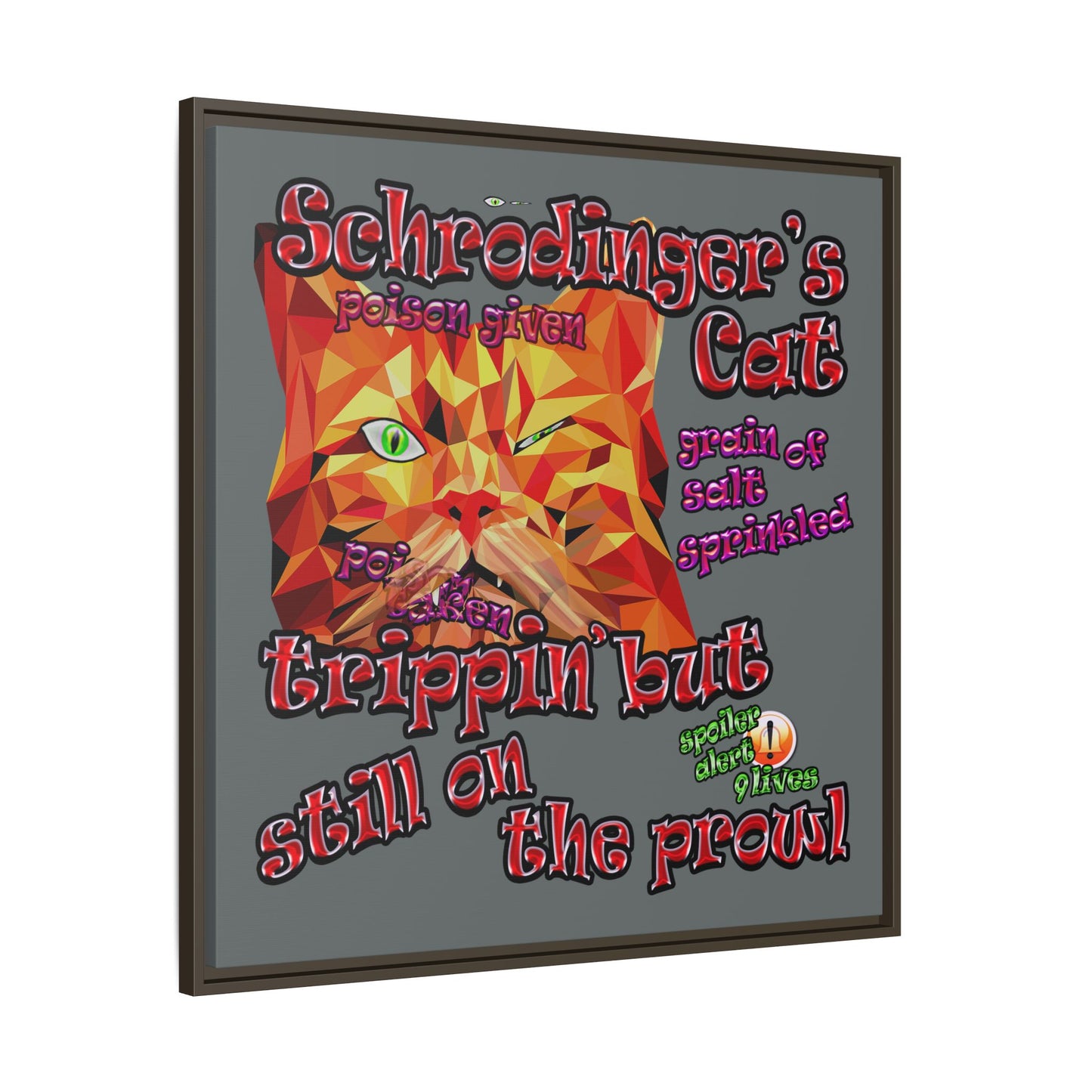 schrodinger's cat - framed canvas art (dark grey)