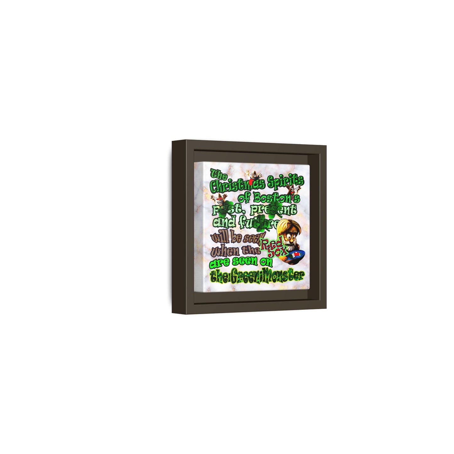 christmas spirits of boston - framed canvas art (white marble)