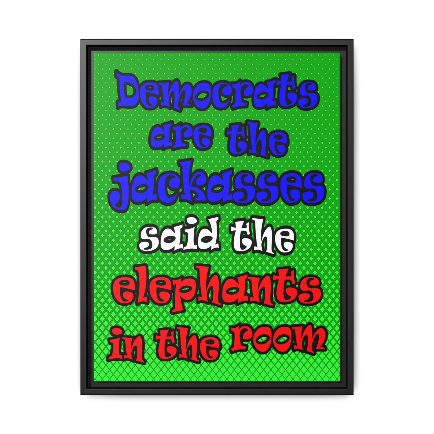 donkeys and elephants - framed canvas art (logo green)