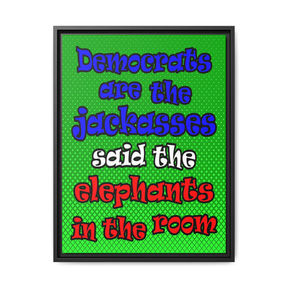 donkeys and elephants - framed canvas art (logo green)