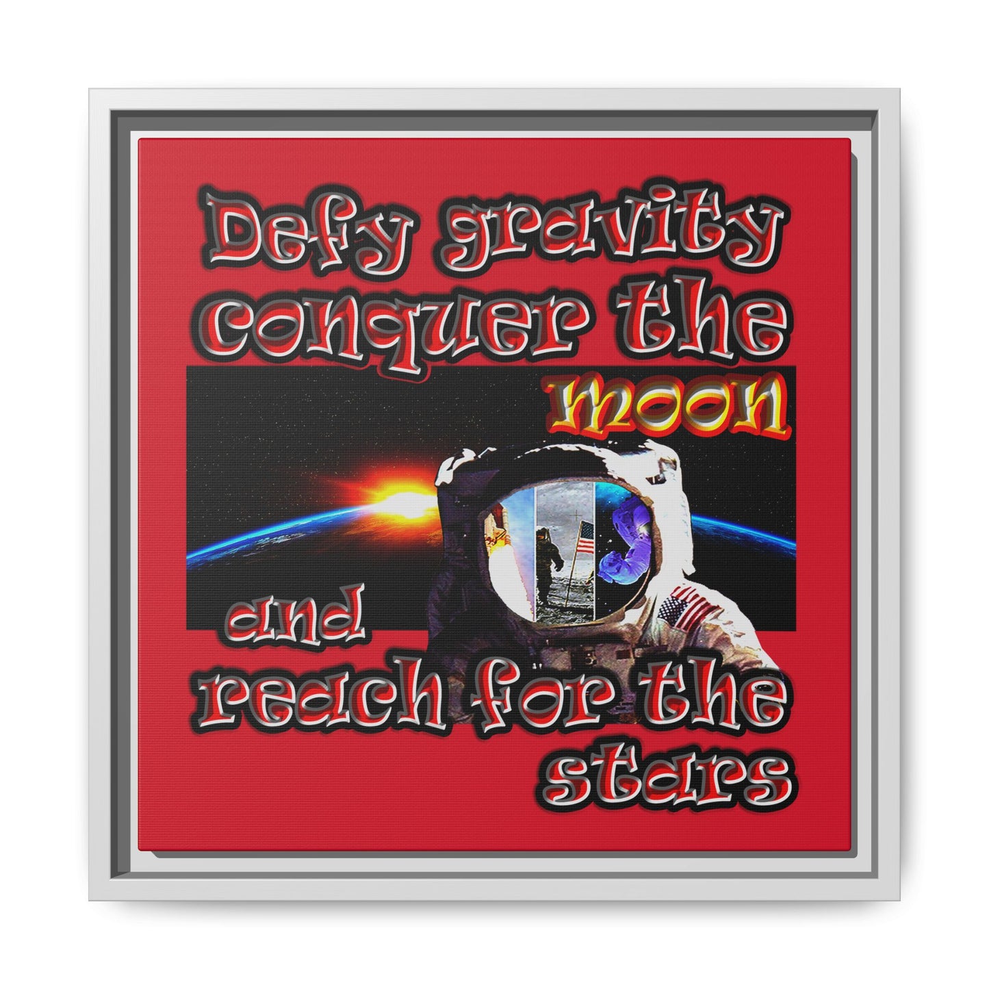 defy conquer reach - framed canvas art (dark red)