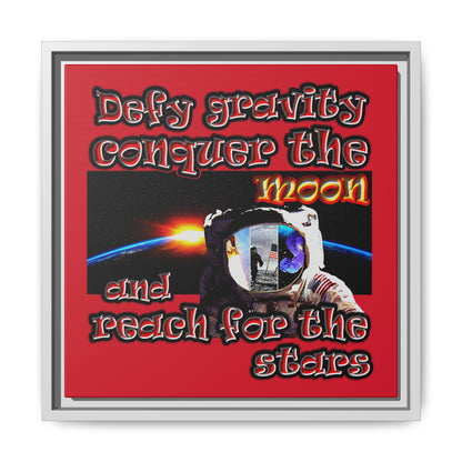 defy conquer reach - framed canvas art (dark red)