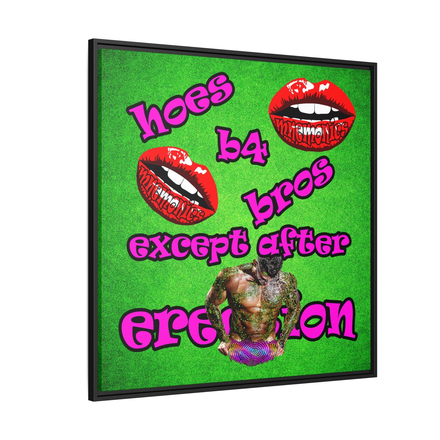 hoes b4 bros - framed canvas art (green turf)