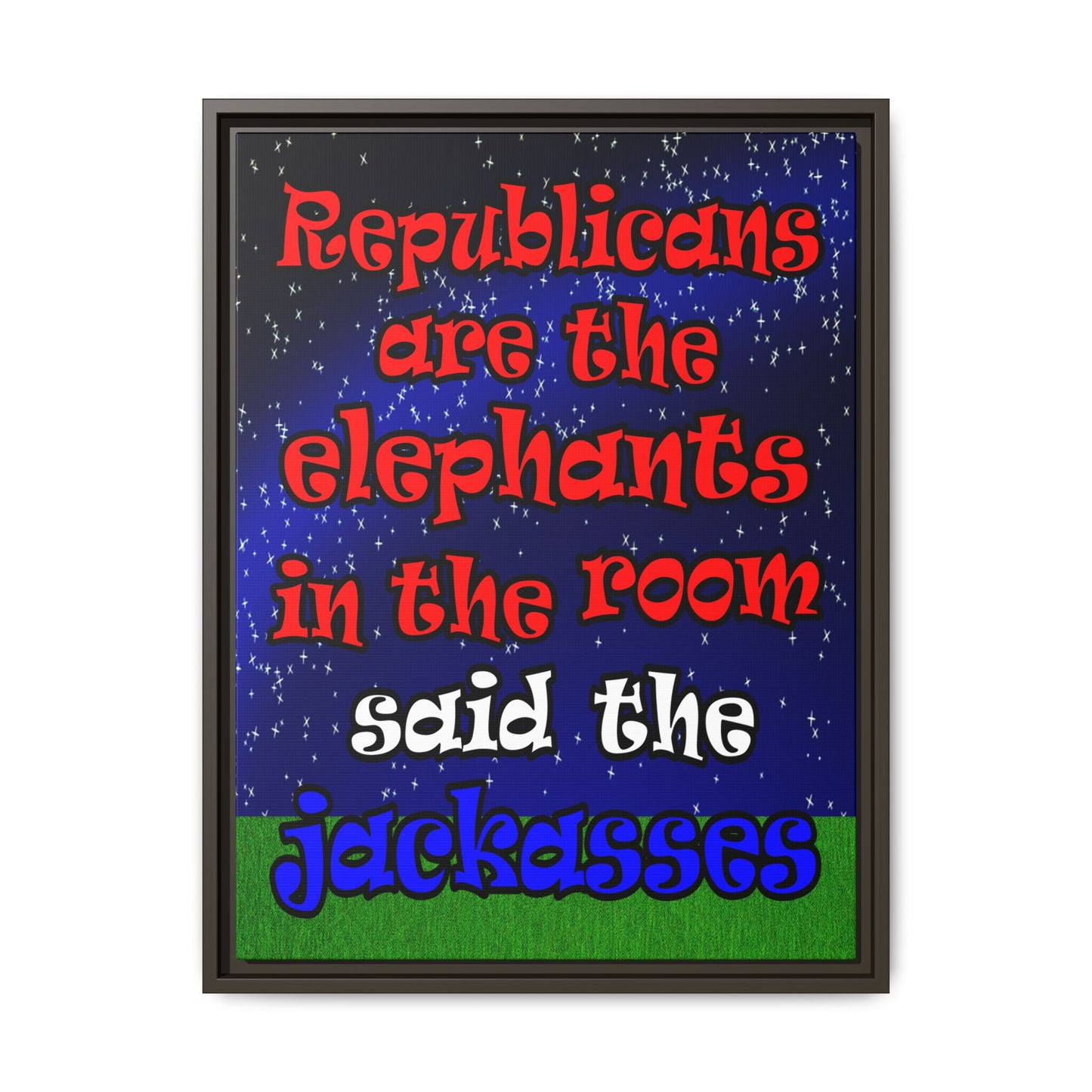donkeys and elephants - framed canvas art ('snoops' background)