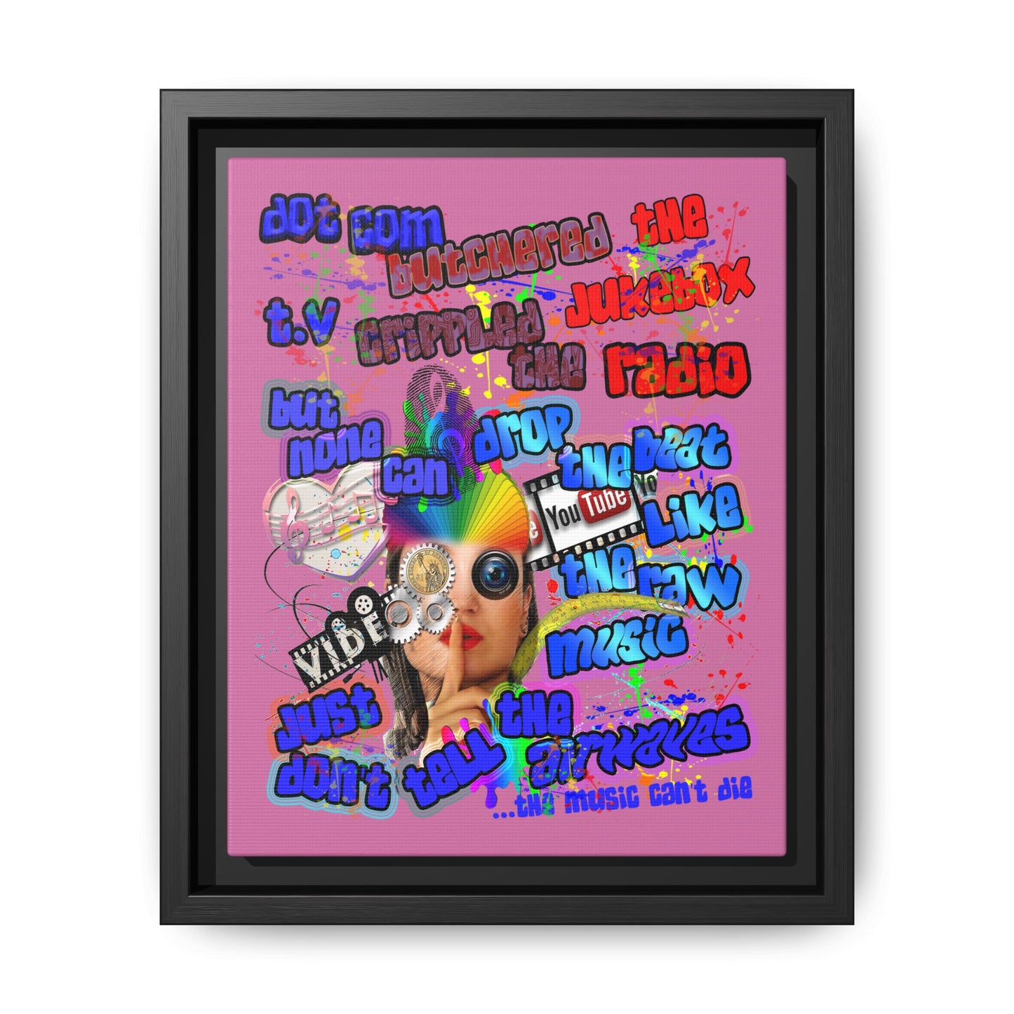 drop the beat - framed canvas art (light pink)
